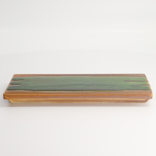 [22107] Mino Craft Rectangular Plate 26x12cm Ob Green/Brown TA-89 1/20
