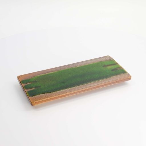 [22107] Mino Craft Rectangular Plate 26x12cm Ob Green/Brown TA-89 1/20