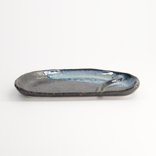 [22164] Mino Craft Plate 22.5x13x2.3cm Black/Blue 6/48