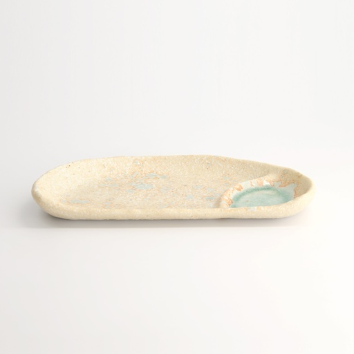 [22165] Mino Craft Plate 22.5x13x2.3cm Beige/Blue 6/48