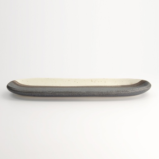 [22171] Mino Craft Oval Plate 34.5x10.8x2.5cm Bk/Br 6/36