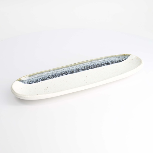 [22172] Mino Craft Oval Plate 34.5x10.8x2.5cm Wh/Bl 6/36