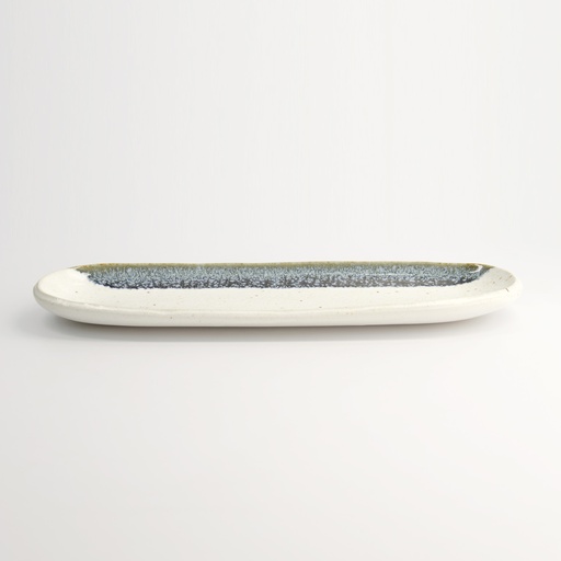 [22172] Mino Craft Oval Plate 34.5x10.8x2.5cm Wh/Bl 6/36