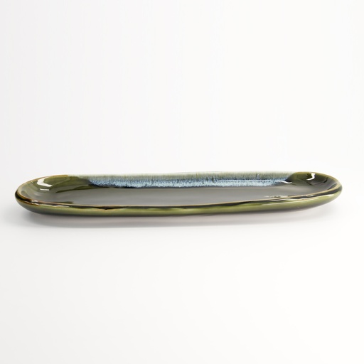 [22173] Mino Craft Oval Plate 34.5x10.8x2.5cm Green 6/36