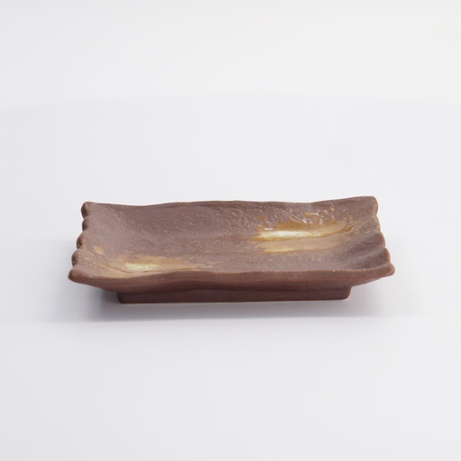[22231] Mino Craft Plate 15.5x11x2.5cm Brown/White KA-53 12/96