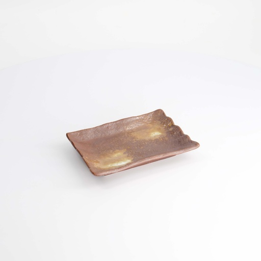 [22231] Mino Craft Plate 15.5x11x2.5cm Brown/White KA-53 12/96