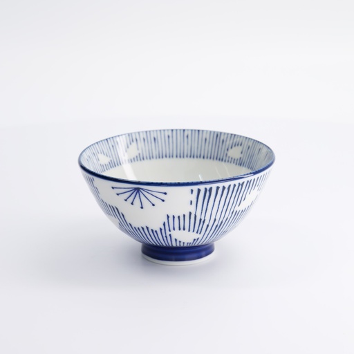 [22247] Sakura Stripe Rice Bowl 12.5x6.5cm 350ml Blue 5/120