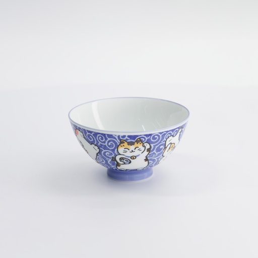 [22250] Kawaii Rice Bowl Karakusa Lucky Cat 11.5x6.2cm 300ml Blue 5/120