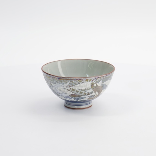 [22252] Kawaii Rice Bowl Luster Carp 11.5x6cm 300ml Blue 5/120