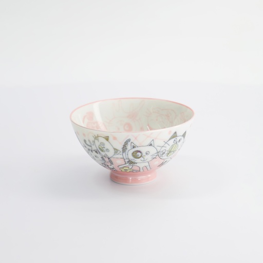 [22256] Kawaii Rice Bowl 11.4x6.2cm 300ml Pink Funny Cat 5/120