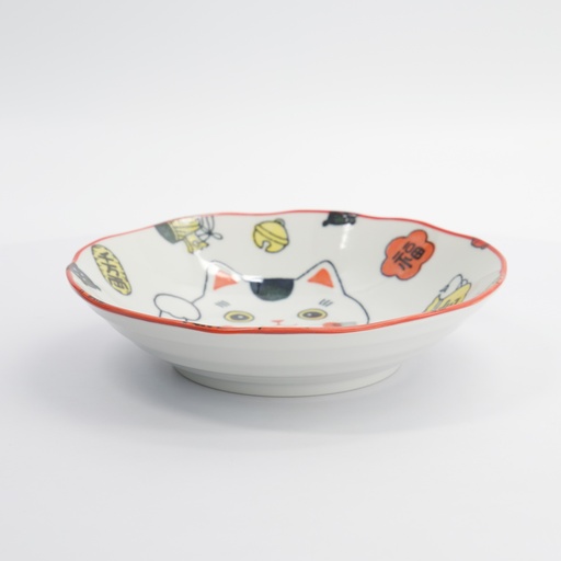 [33013] Kawaii Lucky Cat Neko Pasta Plate Red 21x5cm 4/32