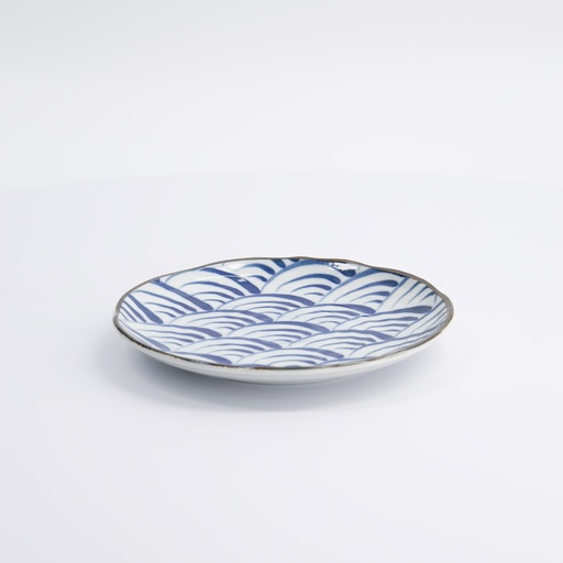 [22340] Natsu Nami Plate 16.5x2cm Blue/White 22340 12/96