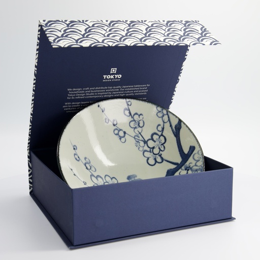 [33236] Ramen Bowl 1pcs Giftset 25.2x7.7cm 1400ml Bl/Wh Plum 6B 33236 1/6