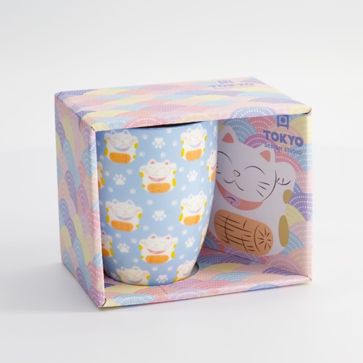 [33358] Kawaii Lucky Cat Mug W/Giftbox Blue 8.5x10.2cm 340ml 33358 1/36 