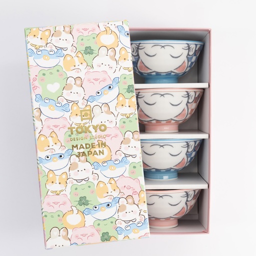 [33359] Kawaii Lucky Cat Blue/Pink Ricebowl Giftset 4pcs 11.3x5.8cm A 33359 1/20