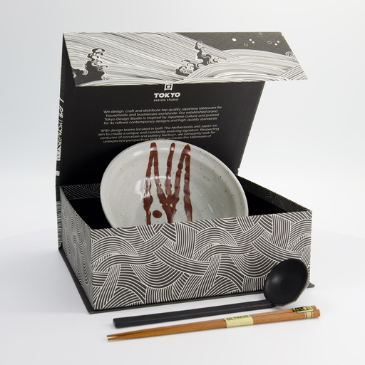 [33400] Shirahagi 3pcs Ramen Giftset w/Brown Spoon 19.5x7.2  900ml 4D 33400 1/6 