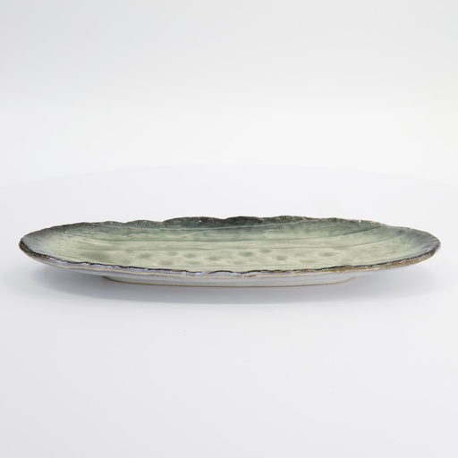 [33437] Yamasaku Organic Glassy Green Oval Plate 33x13.5x2cm 33437 6/36
