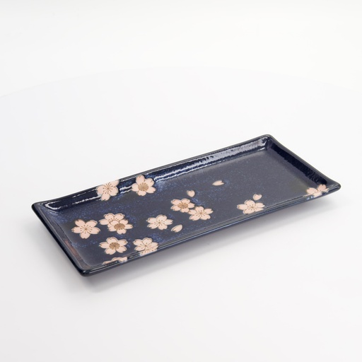 [33490] Sakura Rectangular Plate 28.5x12.5cm Navy 33490 6/48