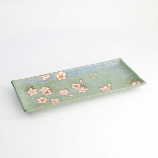 [33493] Sakura Rectangular Plate 28.5x12.5cm Green 33493 6/48