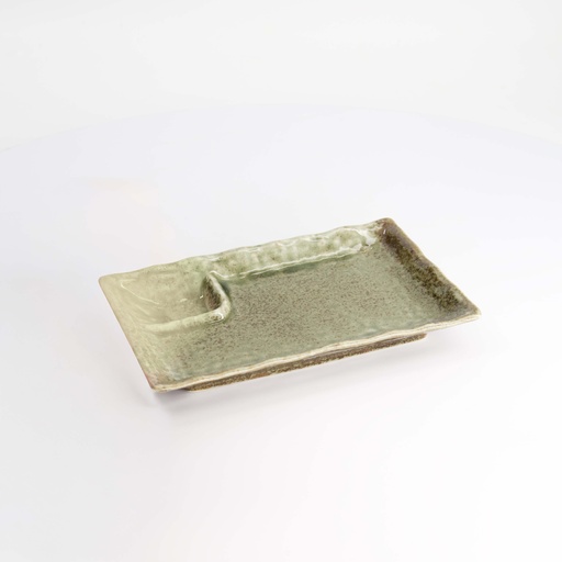 [33545] Mino Craft Rectangular Divided Plate 21.2x13x2.8cm Yamasan Green 33545 6/48