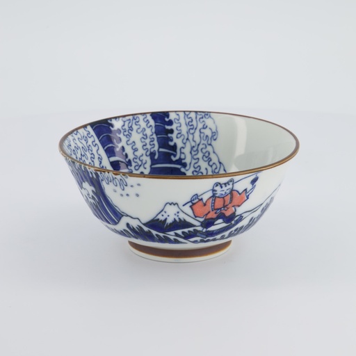 [33598] Kawaii Tayo Bowl 15x7cm Wave Cat 33598 Blue/Red  6/48