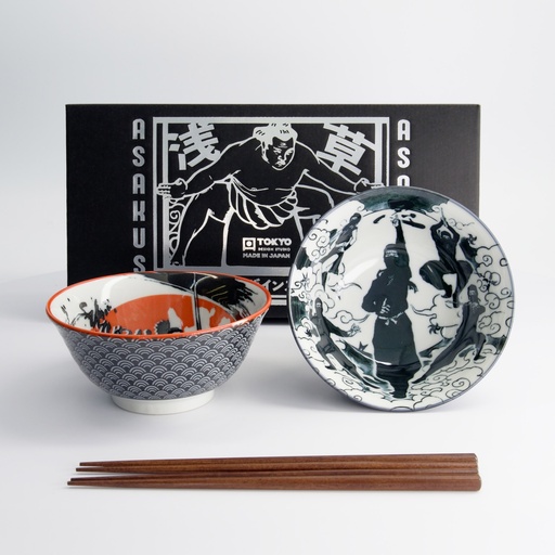 [33604] Asakusa Tayo Bowl Giftset 2pcs w/chopsticks 14.8x7cm 550ml A 33604 1/20