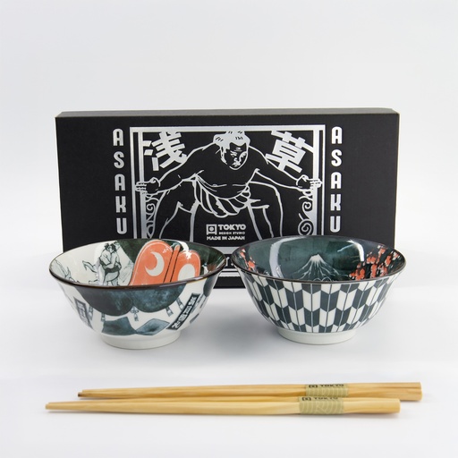 [33605] Asakusa Tayo Bowl Giftset 2pcs w/chopsticks 14.8x7cm 550ml B 33605 1/20