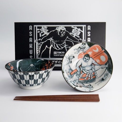 [33605] Asakusa Tayo Bowl Giftset 2pcs w/chopsticks 14.8x7cm 550ml B 33605 1/20