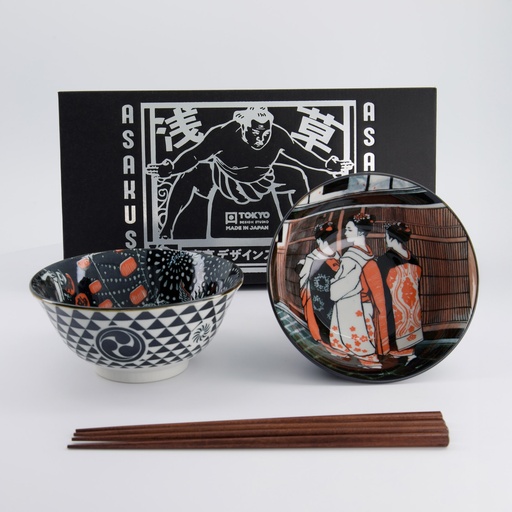 [33606] Asakusa Tayo Bowl Giftset 2pcs w/chopsticks 14.8x7cm 550ml C 33606 1/20