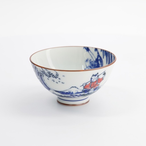 [33597] Kawaii Rice Bowl 11.5x6cm Wave Cat 33597 Blue/Red  5/120