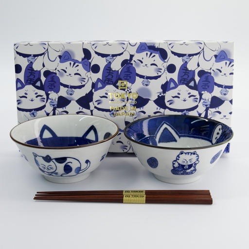 [33692] Kawaii Cat Tayo Bowl Giftset 2pcs w/chopsticks 14.9x6.7cm 500ml A 33692 1/16