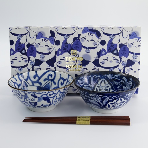 [33693] Kawaii Cat Tayo Bowl Giftset 2pcs w/chopsticks 14.9x6.7cm 500ml B 33693 1/16