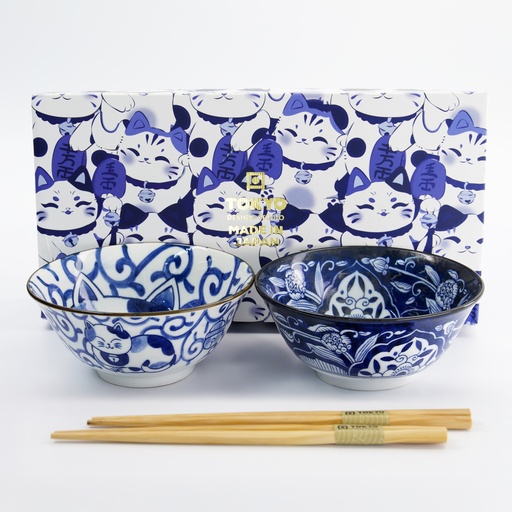 [33693] Kawaii Cat Tayo Bowl Giftset 2pcs w/chopsticks 14.9x6.7cm 500ml B 33693 1/16