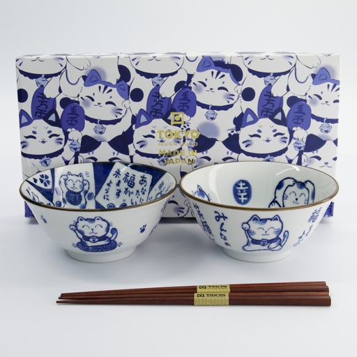 [33694] Kawaii Cat Tayo Bowl Giftset 2pcs w/chopsticks 14.9x6.7cm 500ml C 33694 1/16