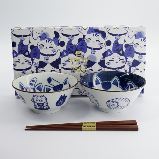 [33695] Kawaii Cat Tayo Bowl Giftset 2pcs w/chopsticks 14.9x6.7cm 500ml D 33695 1/16