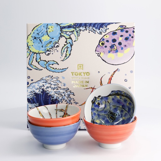 [33696] Seafood Bowl Giftset 4pcs 11.2x6.2cm 300ml BL/RD 33696 1/12 