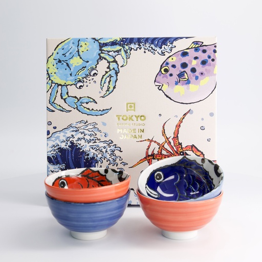 [33697] Seafood Bowl Giftset 4pcs 11.2x6.2cm 300ml  Snapper & Crab BL/RD 33697 1/12
