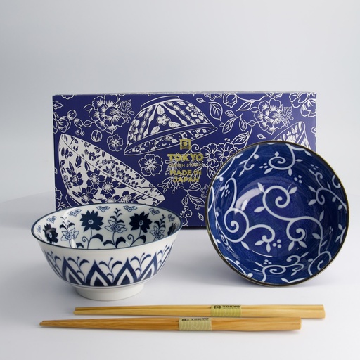 [33744] Tokyo Blue Tayo Bowl Giftset 2pcs w/chopsticks 15x7cm 500ml A 33744 1/16 