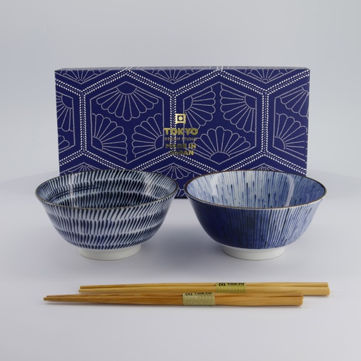[33791] Tayo Bowl Giftset 2pcs w/chopsticks 15x7cm 550ml Blue/White 33791 1/24