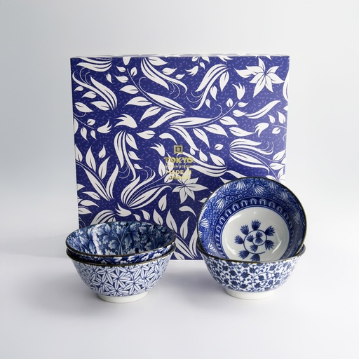 [33811] Hana Blue Tayo Bowl Giftset 4pcs 15x7cm 500ml Blue/White 33811