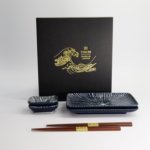 [33846] Blue Tokusa Sushi Giftset 6pcs 20.8x13.3x2.5cm & 8.8x6.3ｘ2.5cm 33846 1/16