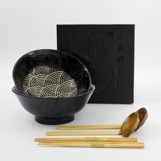 [33899] Masamura Seikaiha 6pcs Ramen Giftset 21.5x9cm 1300ml Black 33899 1/8