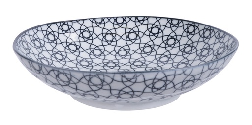 [16060] Nippon Black Pasta Plate 21x5.2cm Stripe YW-5810/D 3/36