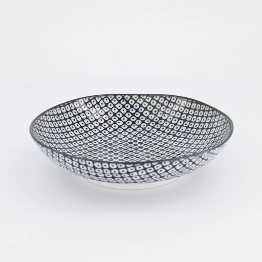 [16062] Nippon Black Pasta Plate 21x5.2cm Raindrop YW-5810/H 3/36