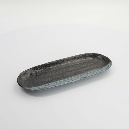 [7424] Mino Craft Rectangular Plate 28x11.3cm Black/Grey 5/40