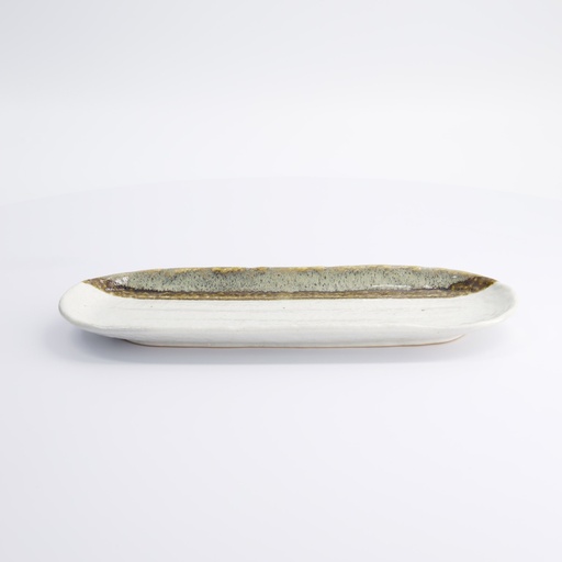 [7425] Mino Craft Rectangular Plate 28x11.3cm White/Brown 5/40