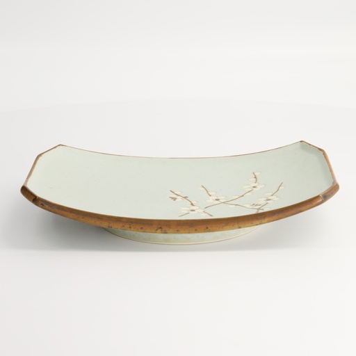 [7017] Green Soshun Oblong Plate 22x14.5x2.3cm Q285/BP 6/36