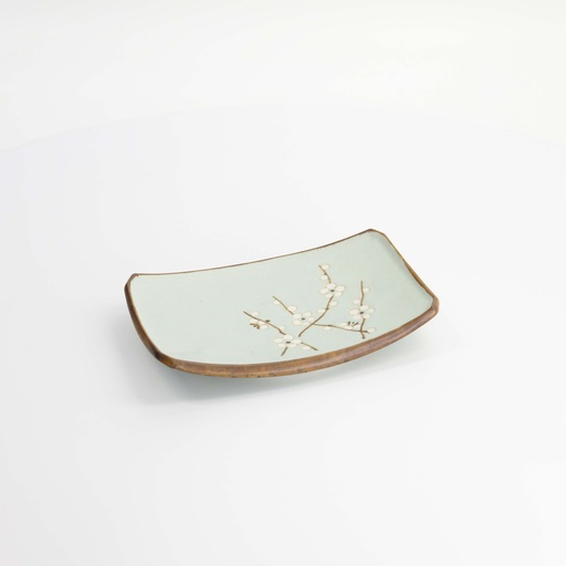 [7018] Green Soshun Oblong Plate 18.5x12.2x1.9cm Q27/BP 6/48