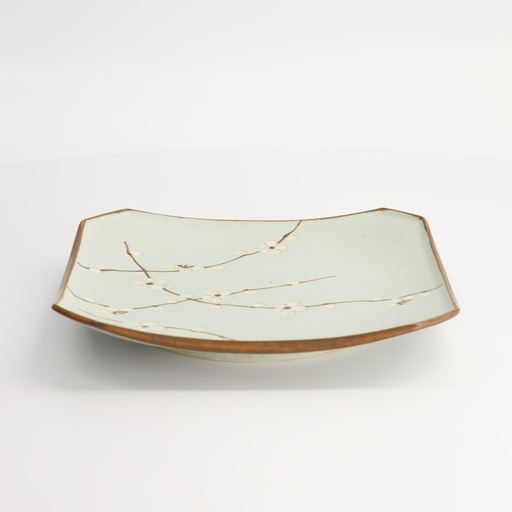 [7023] Green Soshun Square Plate 19.2x19.2x2.2cm 6/36