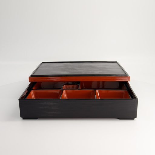 [4153] Lacquerware Bento Box 30x24cm Bk/Rd WZ12/L 1/20